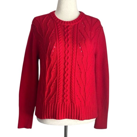J. Crew Sweater Womens Lambs Wool Blend Chunky Cable Knit Sweater Size Large Red - Picture 1 of 8